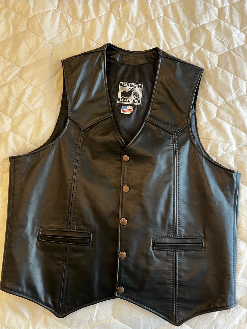 California Creations Leathers Men’s Black Leather Vest 44